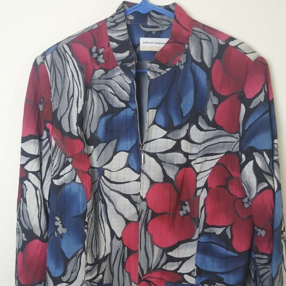Alfred Dunner Womens Abstract Printed Zip Jacket